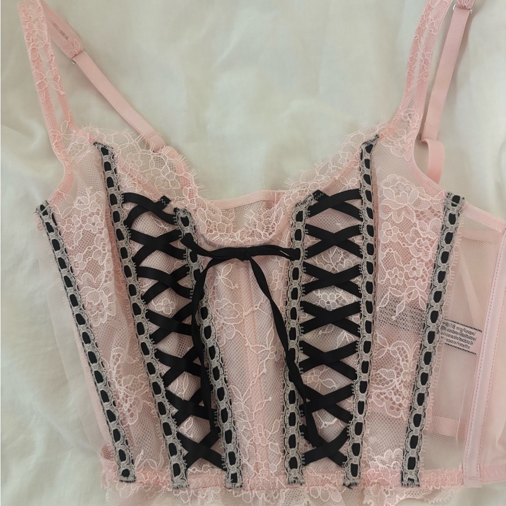 Victoria’s Secret Lace-Up Pink and Black Lace corset